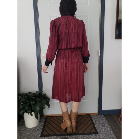 70s Red and Black Striped Day Dress - Picture 3 of 4